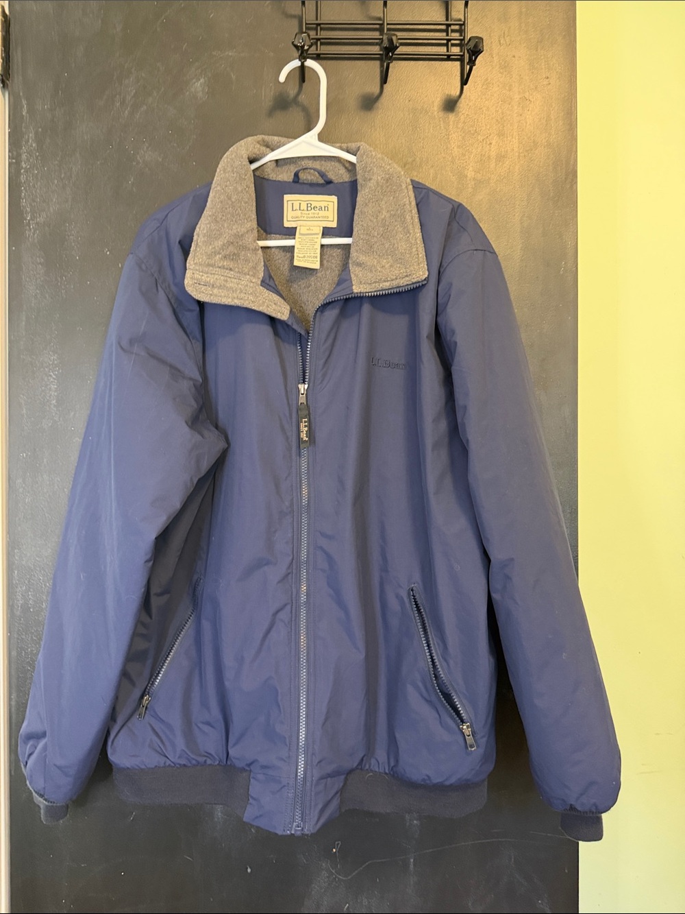 L.L. Bean Men's Fleece-Lined Warm-Up Bomber Jacket Navy Blue L Tall 205108